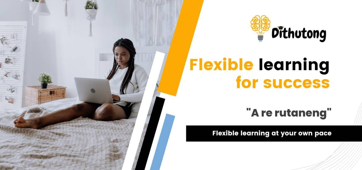 About Us Page Dithutong ELearning for Botswana 3 | Dithutong: Online Courses & eLearning in Botswana | eLearning for Botswana Flexible online learning in Botswana – woman studying on laptop in bedroom