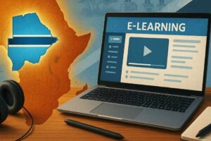 e-Learning concept image showing a digital classroom with Botswana in focus, representing Dithutong's commitment to providing exceptional online courses in Botswana.