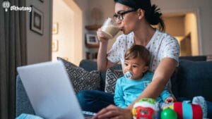 flexibility online learning botswana working parents 1 | Dithutong: Online Courses & eLearning in Botswana | eLearning for Botswana Botswana mother studying online at home while caring for a baby